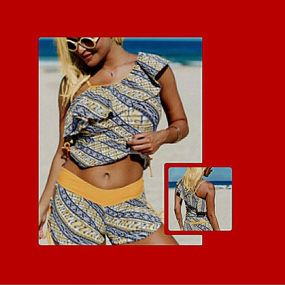 *Plus Size* Tankini trimmed in Gold 🏊‍♀️ 🚣‍♀️